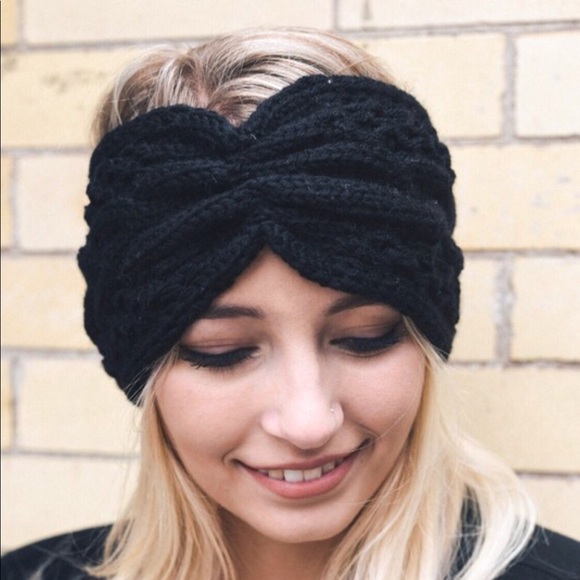 🙌 Black Cable Knit Bow Winter Headband OS - Picture 2 of 2